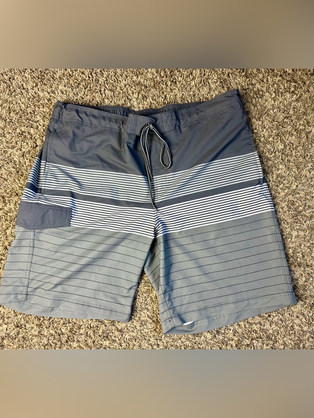 George Gray and White Striped Men's Swim Board Shorts